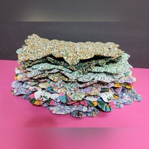 Vintage Fabric Handmade Yo-Yo's Sewn Together. Set Of 14 Cotton 11"-12" (0511)